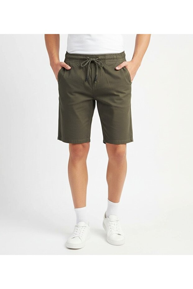 Men's Solid Cotton Outdoor Shorts-Olive- 23 Year