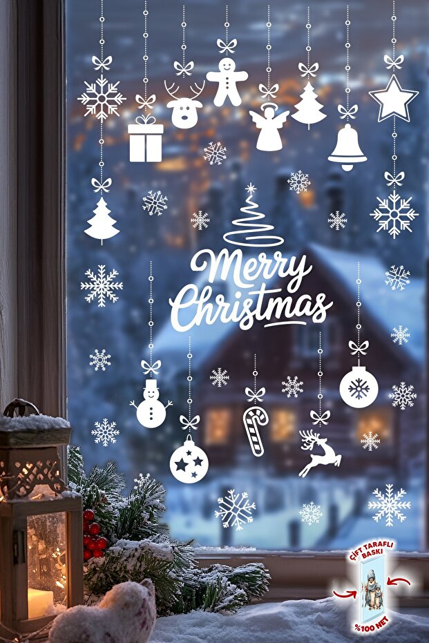 Christmas Glass Ornament Sticker Set – Merry Christmas Double-Sided Printing 42 Snowflakes and 34 Figures