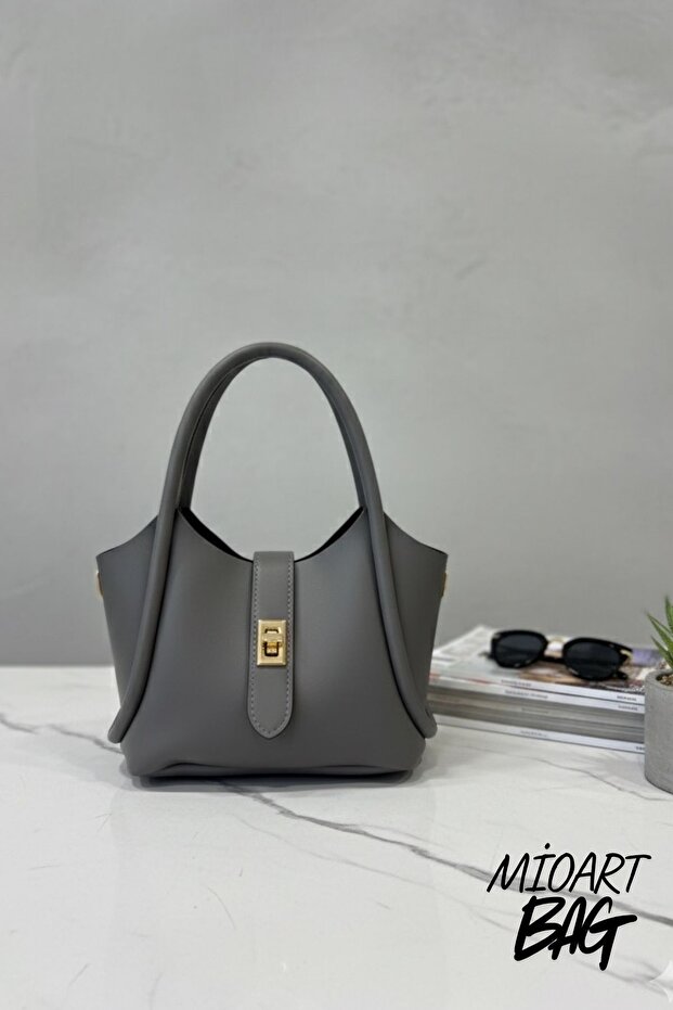 Tote Mini Hand and Shoulder Bag with Lock Detail