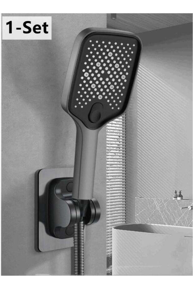 1-Set Of 3 Pieces Bathroom Shower Head Set ABS Stainless Grey/Black 10.5x25.5 Centimeter