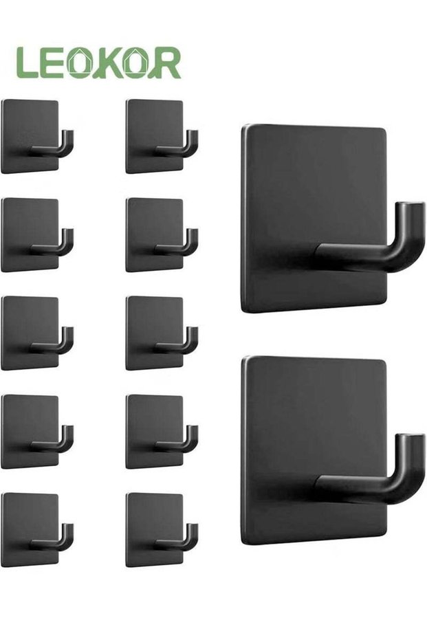 12 Pieces Coat Hooks 304 Stainless Steel Waterproof Hooks Hat Rack Robe Hook Wall Hooks Black