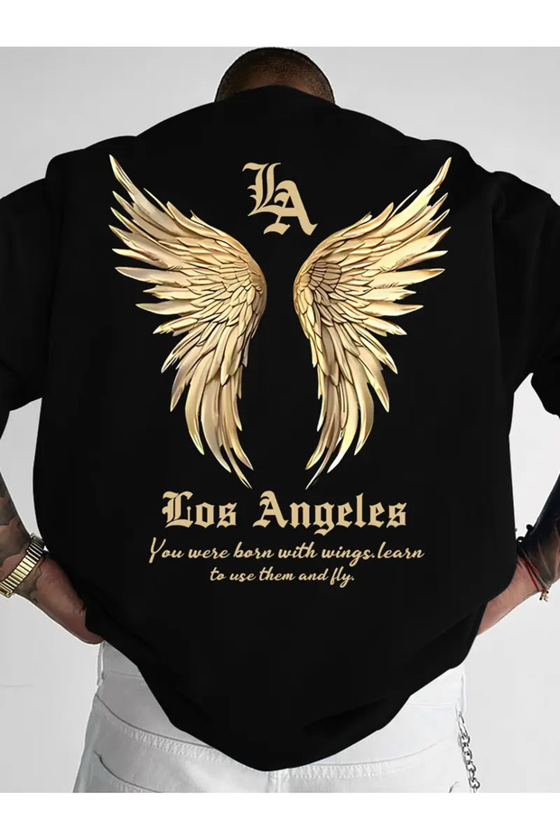 Los Angeles Angel Wings Printed Oversized T-Shirt