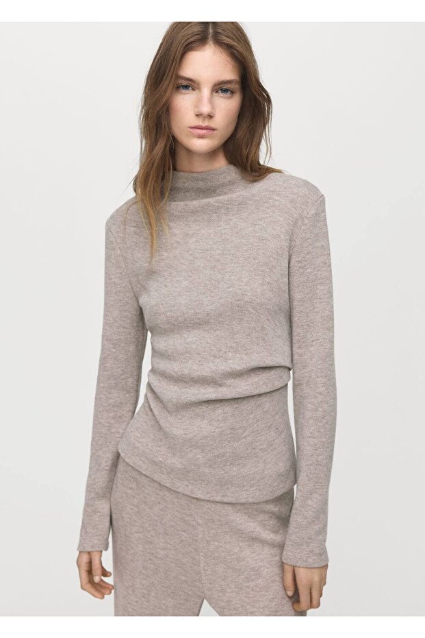 Perkins yaka ince örgü sweatshirt - 1