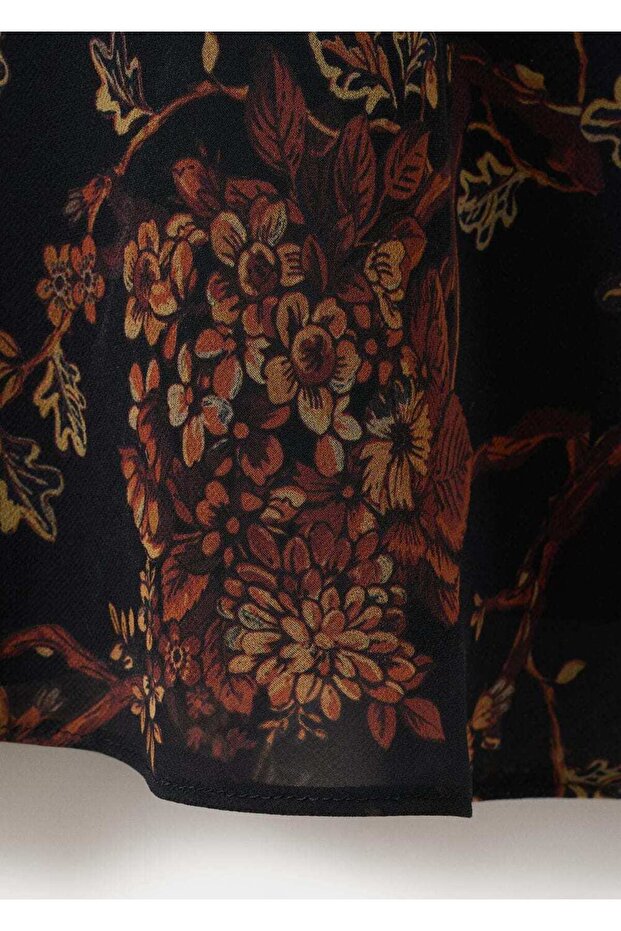 Çiçek desenli drape elbise - 7