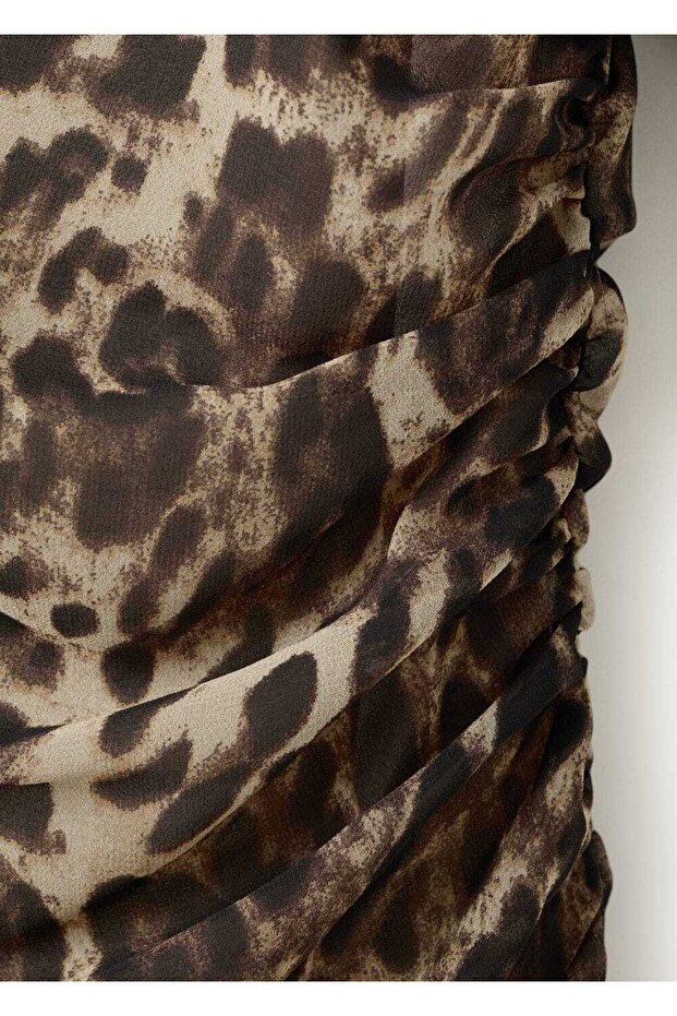 Leopar desenli drape detaylı elbise - 7