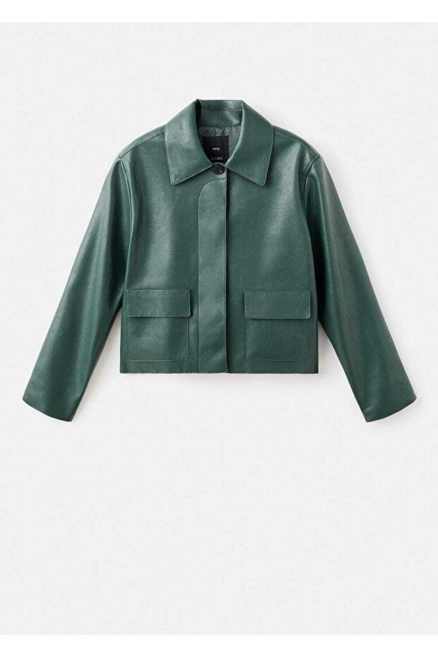 Deri görünümlü cepli ceket - 3