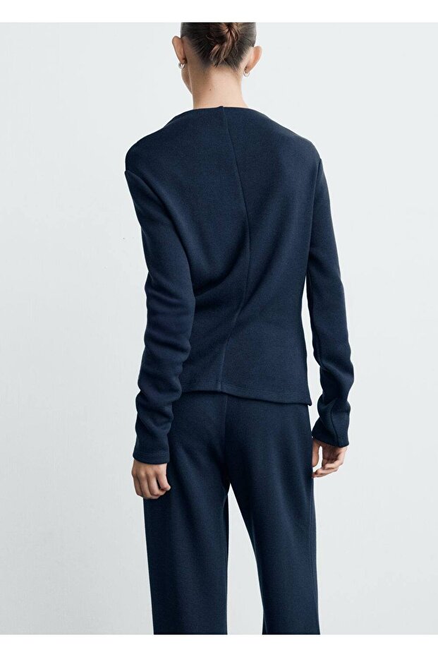 Perkins yaka ince örgü sweatshirt - 4