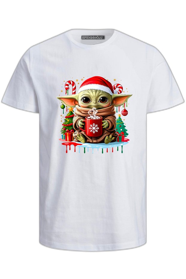Cute Christmas Baby Yoda Printed Cotton Children's T-Shirt for New Year Christmas
