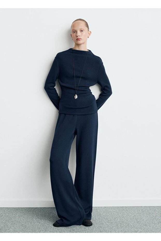 Perkins yaka ince örgü sweatshirt - 2