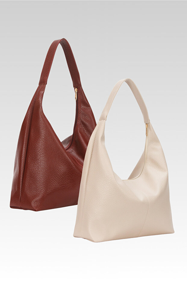 Women's 2-Piece Bag Pack Casual Soft Textured Large Size Arm Shoulder and Tote Bag
