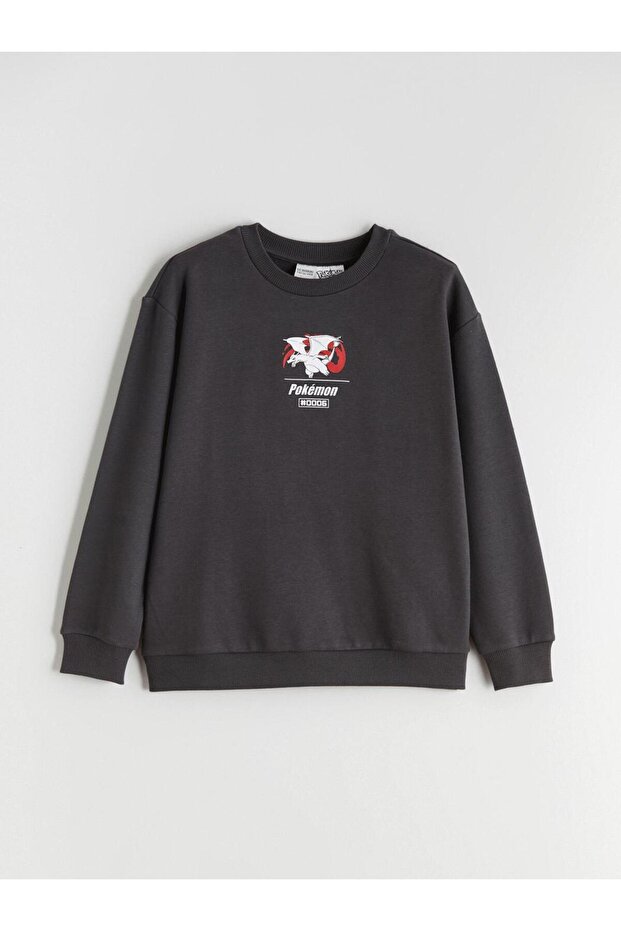Lcw Kids Anthracite Crew Neck Pokemon Printed Boys' Sweatshirt