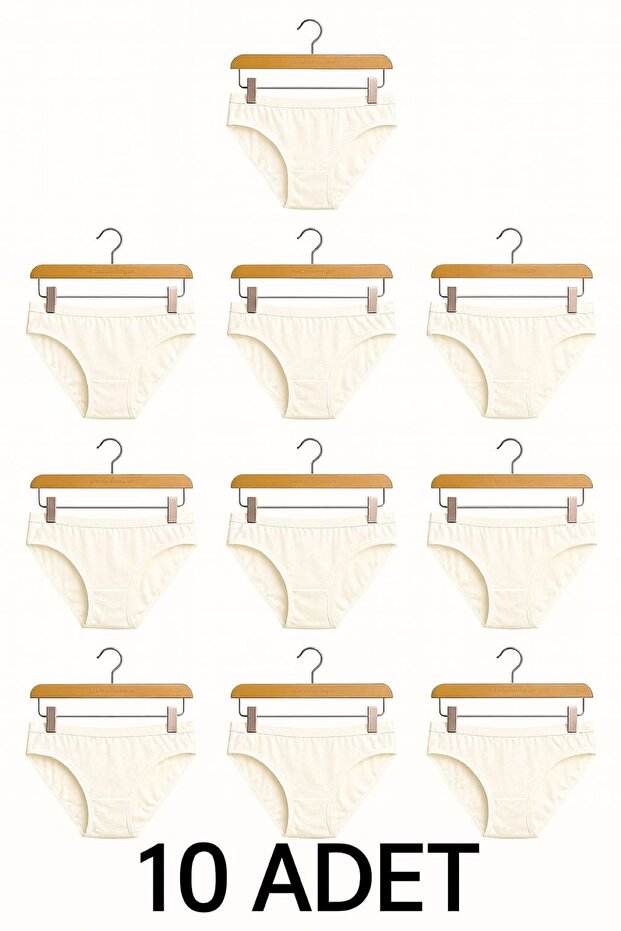 10 Pieces Ecru Cotton Basic Daily Women's Bikini Panties – Regular Waist, Non-Marking, Soft, Flexible and Comfortable