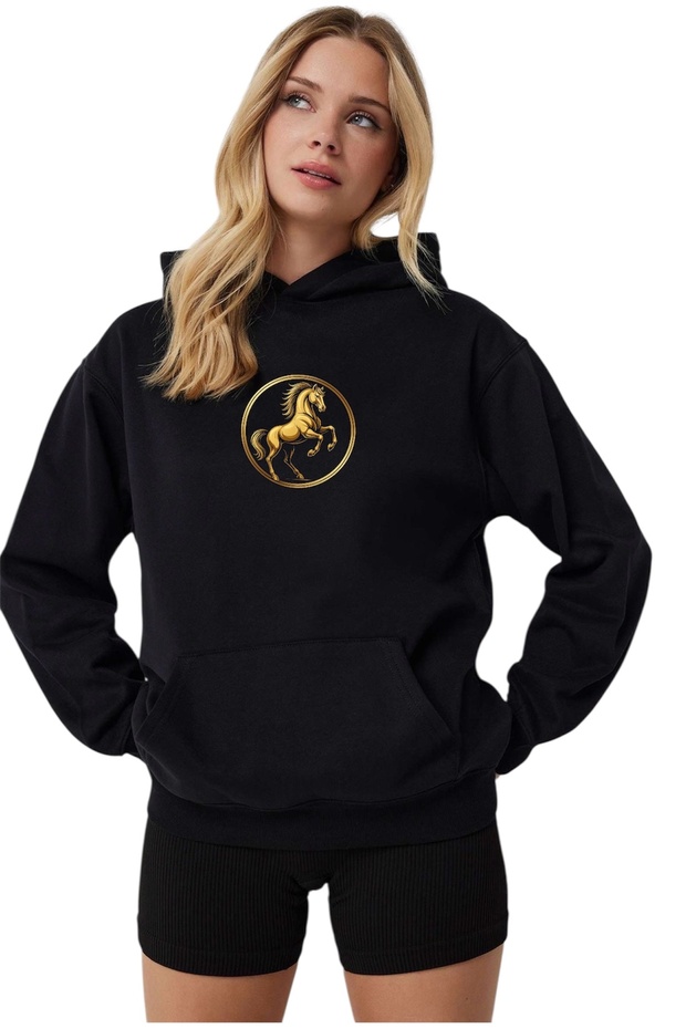 Oversized at Printed Sweater Highlights the Simplicity of White and the Free Spirit of Horse Themes.