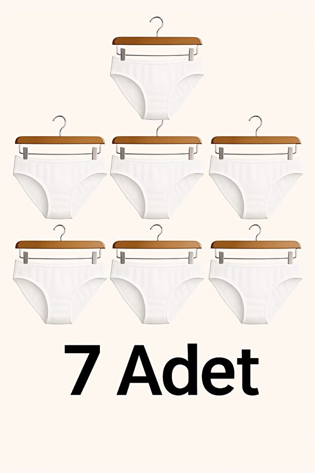 7 Pieces of White Cotton Basic Daily Women's Bikini Panties – Regular Waist, Non-Marking, Soft, Flexible and Comfortable