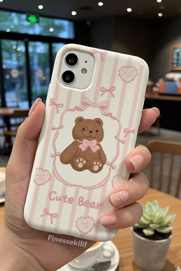 iPhone 11 Compatible Cute Bear Design Printed White Launch Case - 1