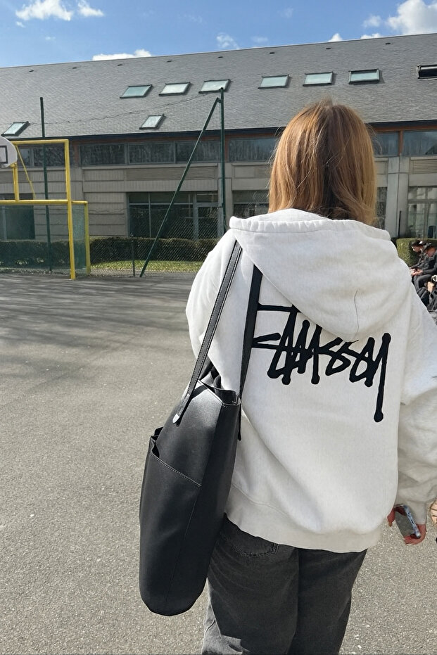 Unisex Oversized 3 Thread Ş Fleece-Lined Back Text B Printed K Hooded Thick Sweatshirt