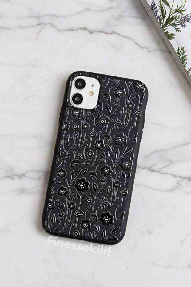 حافظة متوافقة مع هاتف iPhone 11 بتصميم زهور مطبوع باللون الأسود - 1