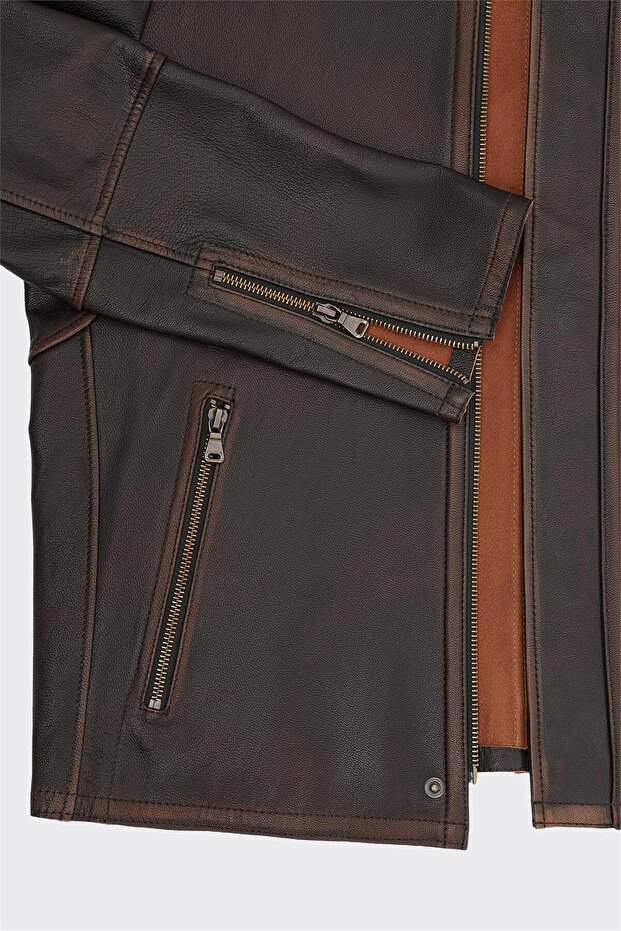 Taba Deri Erkek Ceket - 6