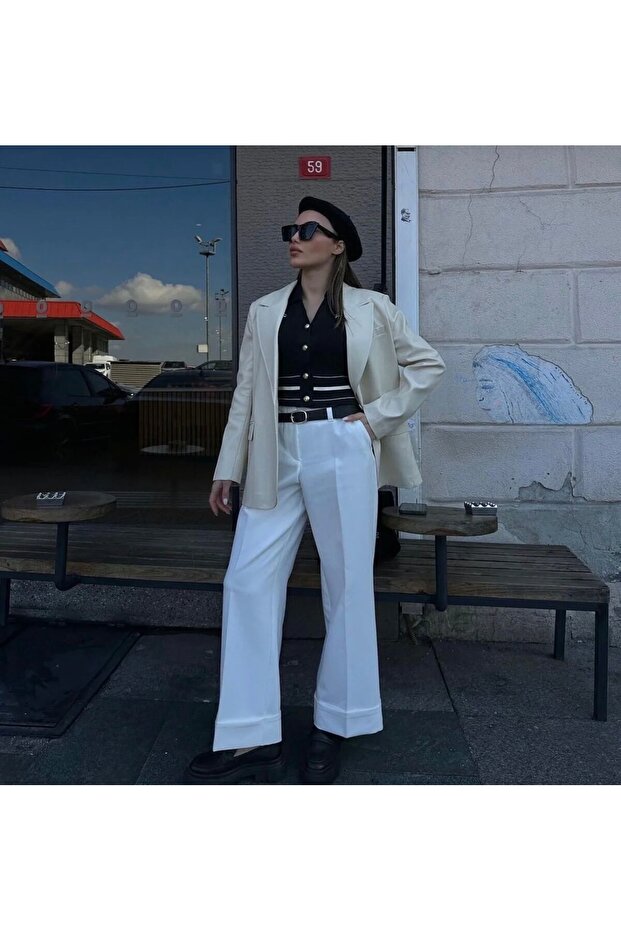 Krem Deri Blazer Ceker - 3