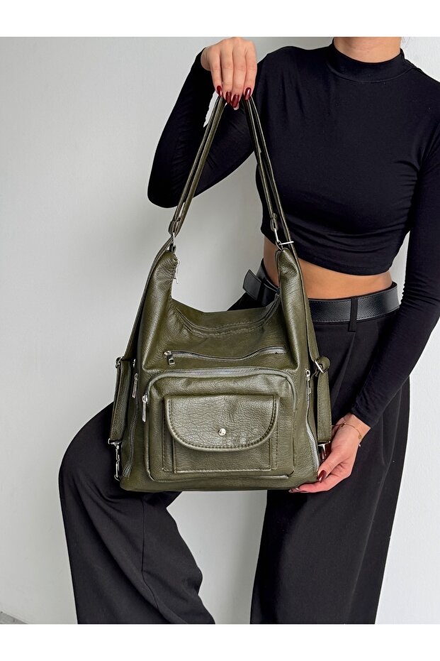 New Model with Cover, High Quality Soft Leather, Multi-Sectioned, Large Size Backpack and Shoulder Bag