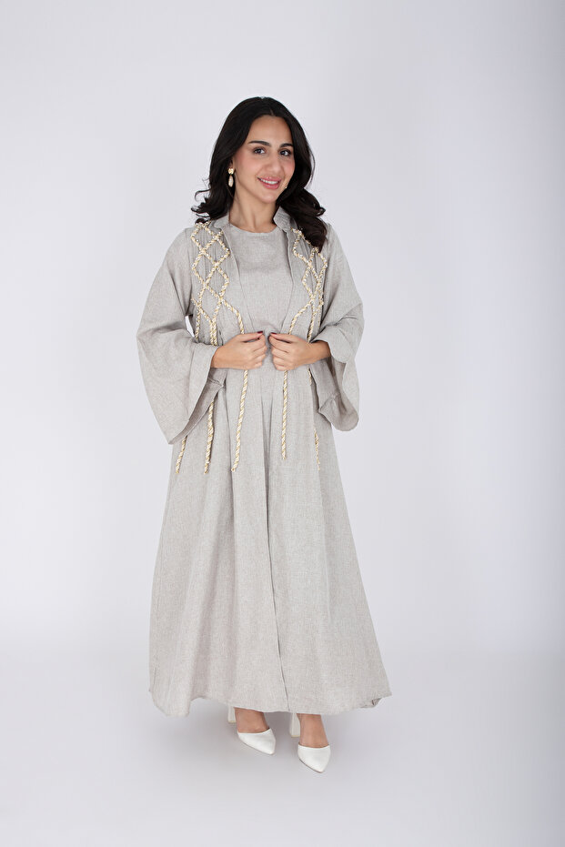 2 Piece Luxury Linen Rope Design Jalabiya