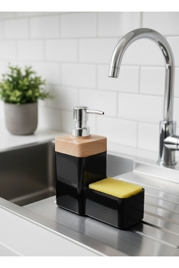 Wooden Look Sponge Liquid Soap Dispenser Set Bathroom Set Premium Quality