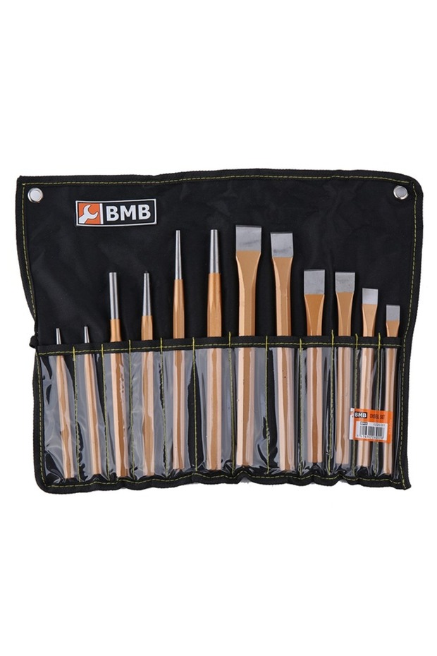 BMB Chisel Set 12Pcs - Precision Pin Punch and Chisel Tools with Roll-Up Pouch for Wood - 1