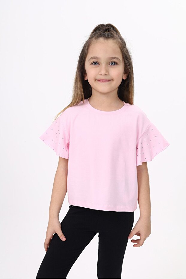 Girl's Printed Crew Neck Flared Sleeve T-Shirt