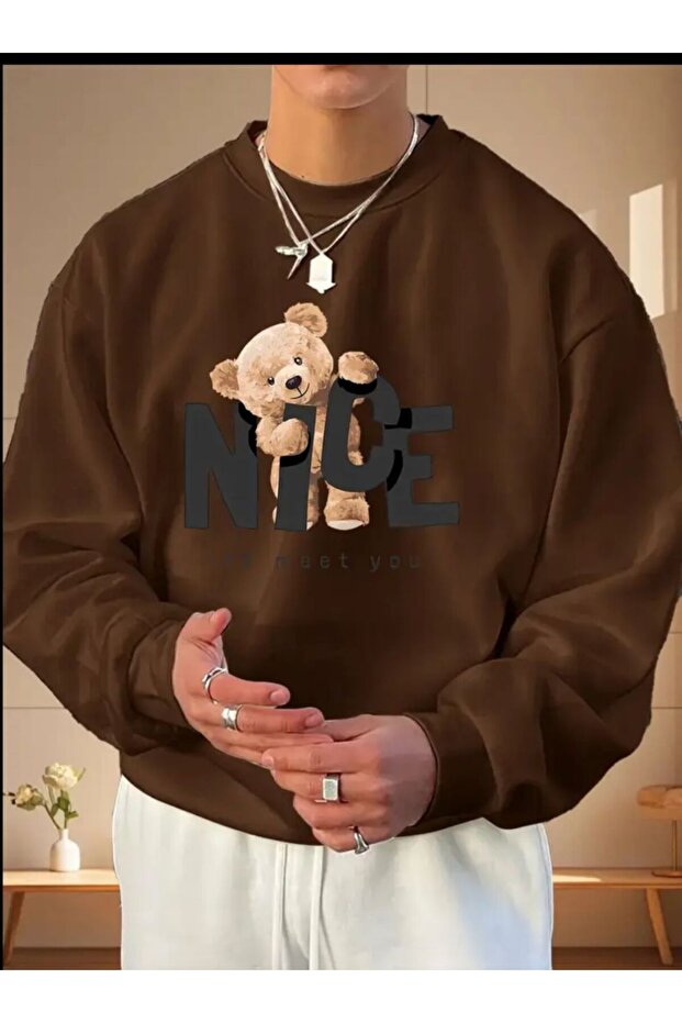 Young Style Teddy Bear Printed Sweatshirt – Sports & Casual Black Model Quality Fabric Digital Printing