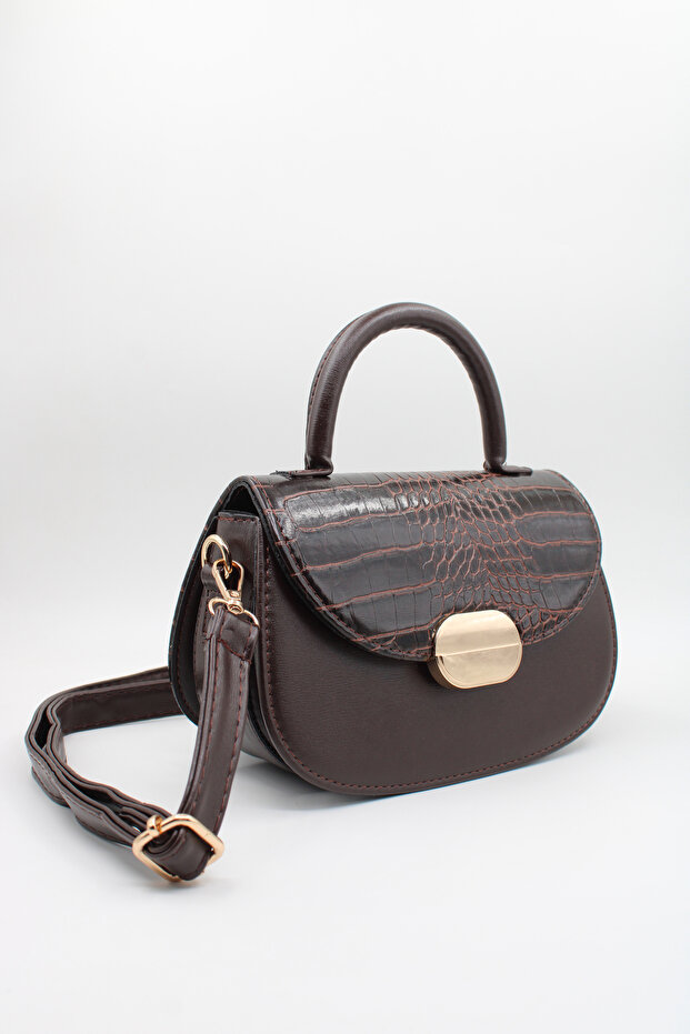 Women's Brown 3-Compartment Lined Crossbody Bag with Magnetic Closure and Shoulder Strap