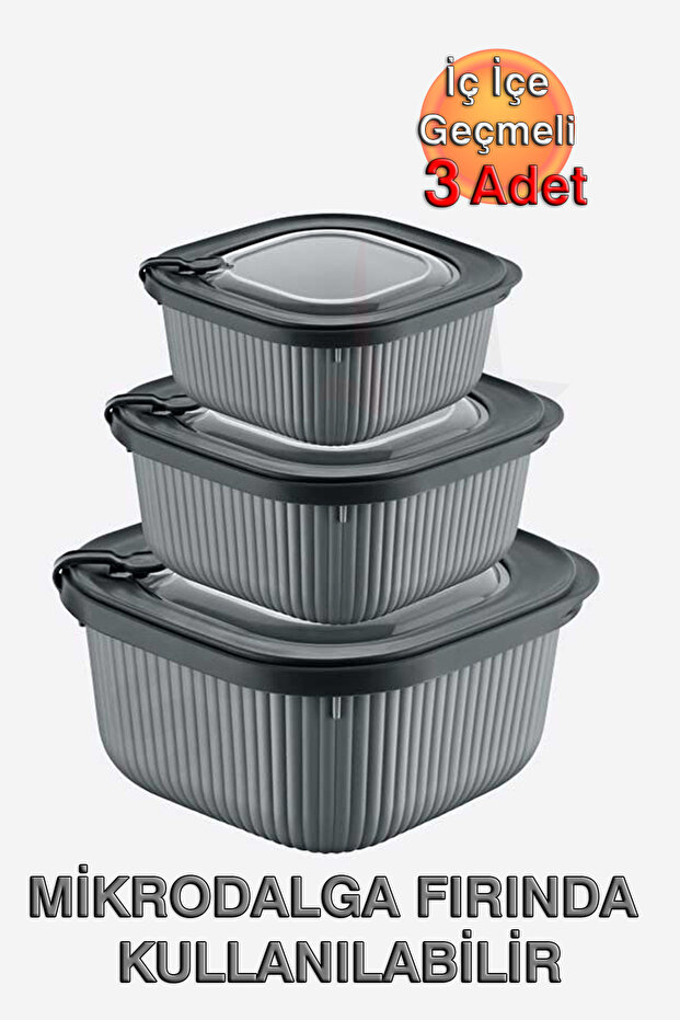 Micro Line Microwave Compatible, Air-Tight, Bpa-Free, 3-Piece Square Food Storage Container (600, 1100, 1800 ml)