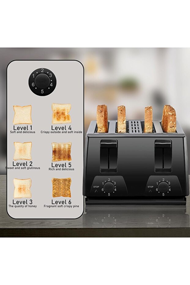 4-Piece Bread Toaster – 1500W Dual-Side Heating (Black) - 1