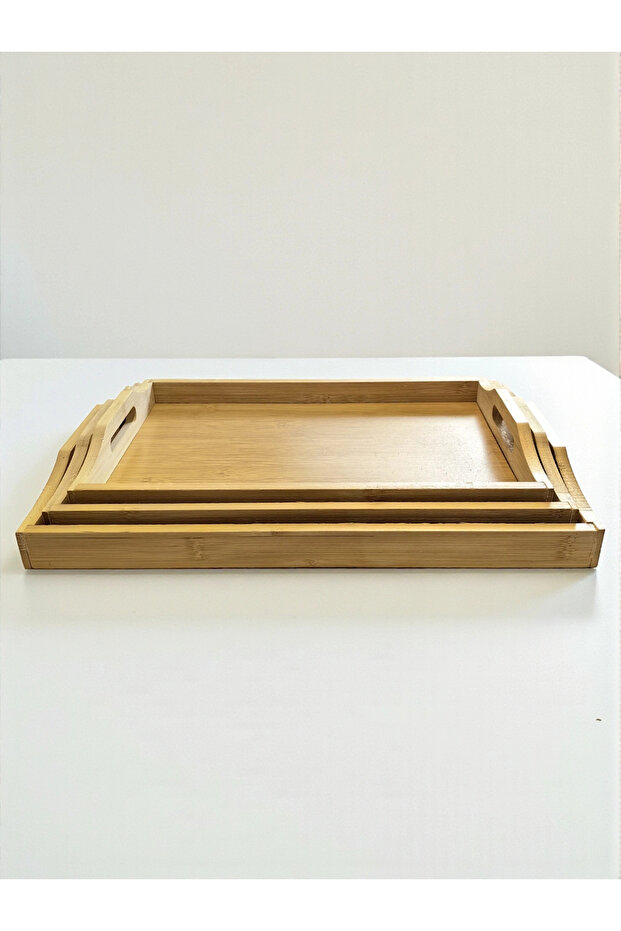 Dikdörtgen Bambu Tepsi 3'lü Set - 3