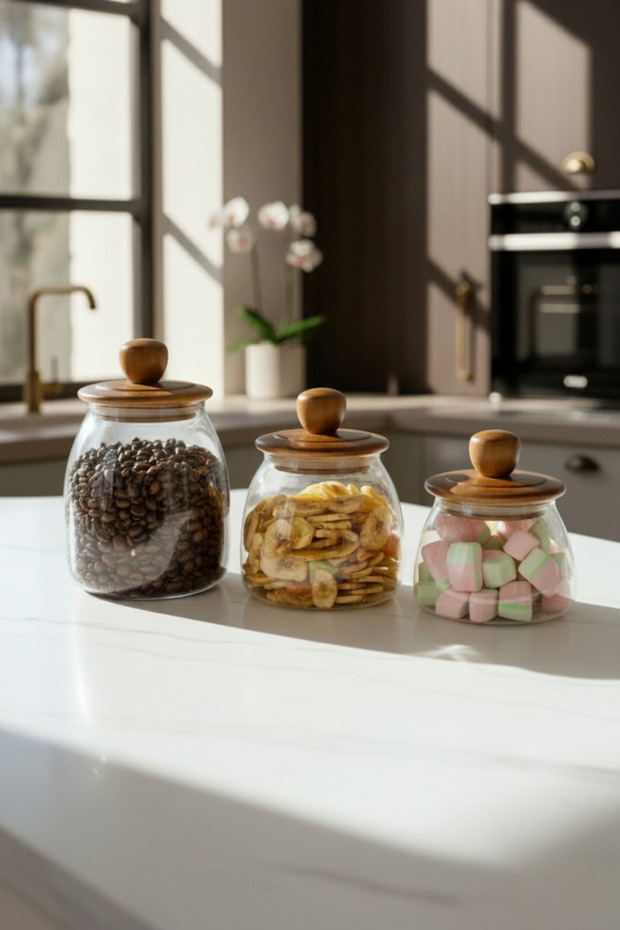 NUA Triple Acacia Vacuum-Lid Jar Set (950 - 700 - 500 mL)