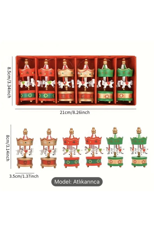 6 Pieces Carousel Christmas Tree Ornament/ Boxed and Set of 6 Wooden Carousel New Year Ornament/Christmas Gift