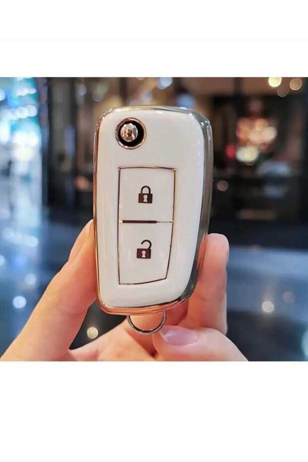 Nissan Qashqai, Juke, Micra Sustalı 2 Button Nano Key Case Cover White Silver Color