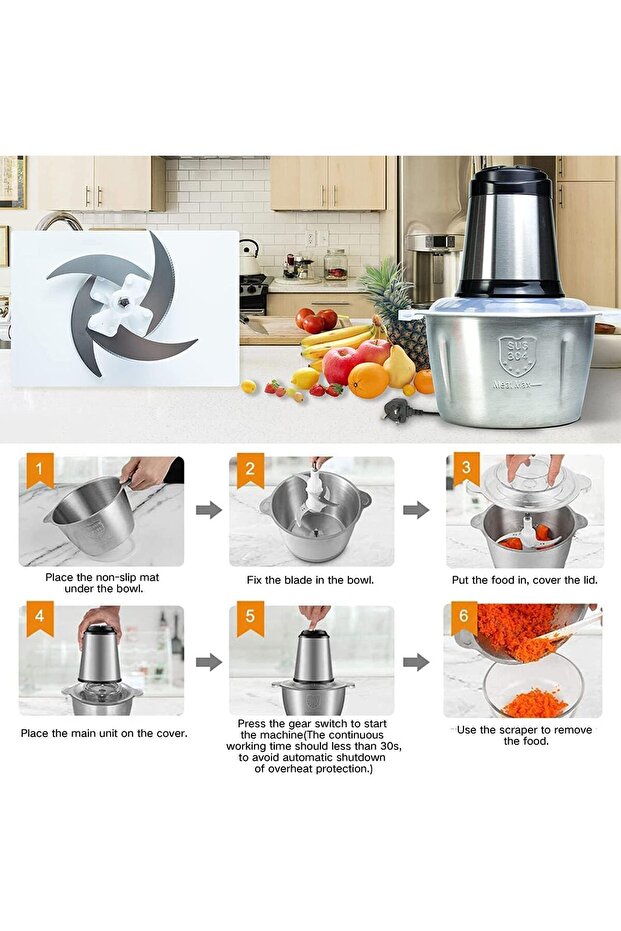 Meat Grinder 4L Chopper Blender 650W, 3 Speeds, 4 Stainless Steel Blades