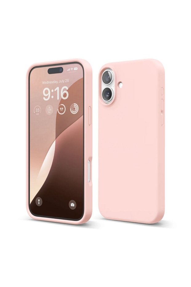 Apple iPhone 16 Plus Compatible Silicone Case - Pastel Color Tone Flexible Full Protection Cover - Powder Pink