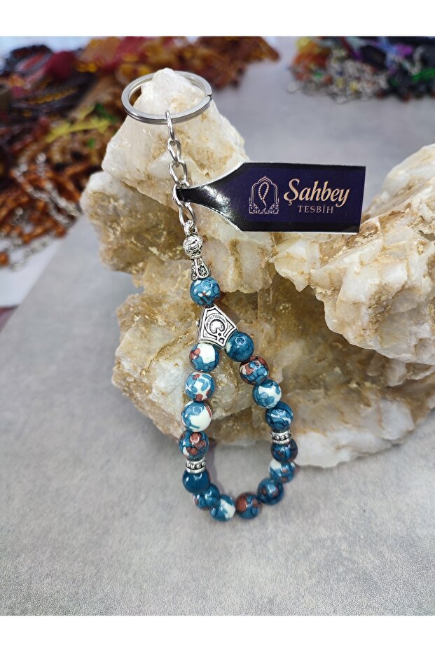 Raindrop Quartz Natural Stone Rosary Keychain