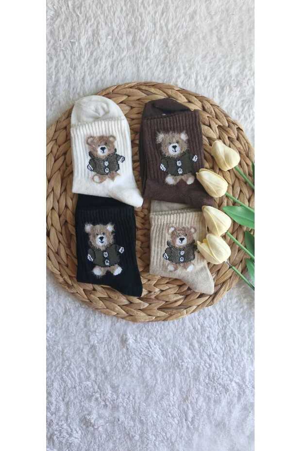 4 Pack of Women's Socks with Bear Shirt