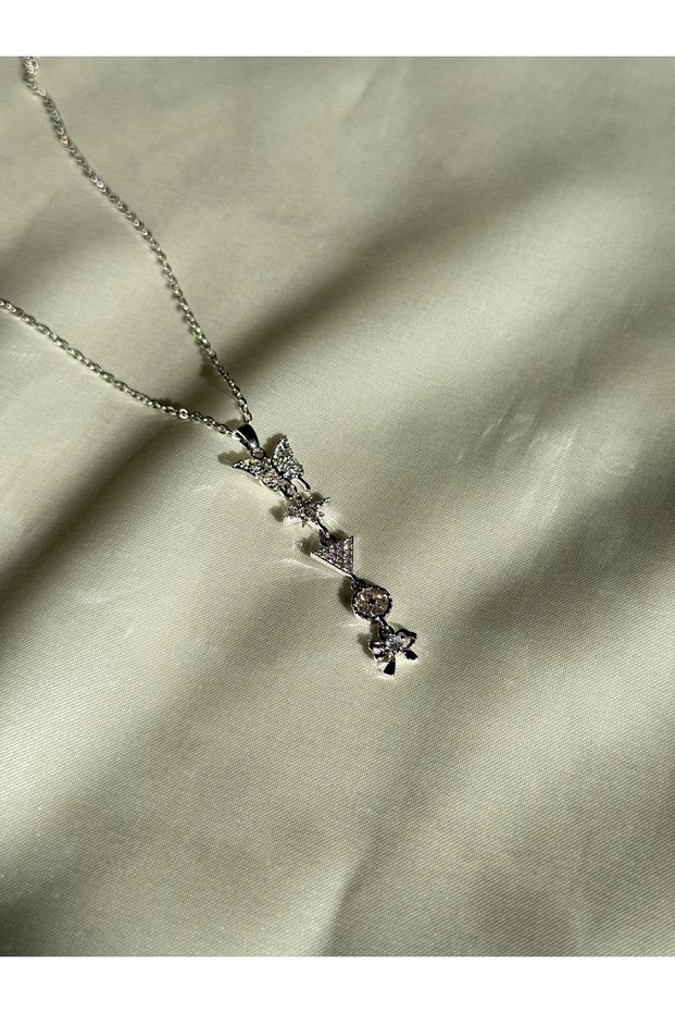 Steel Butterfly Clover Y Necklace