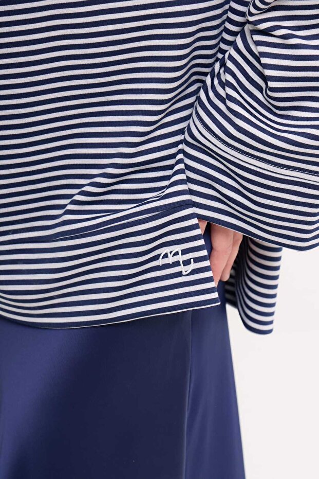 Logolu Çizgili Sweatshirt - 7