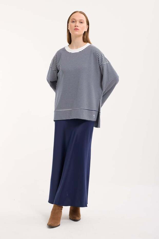 Logolu Çizgili Sweatshirt - 5