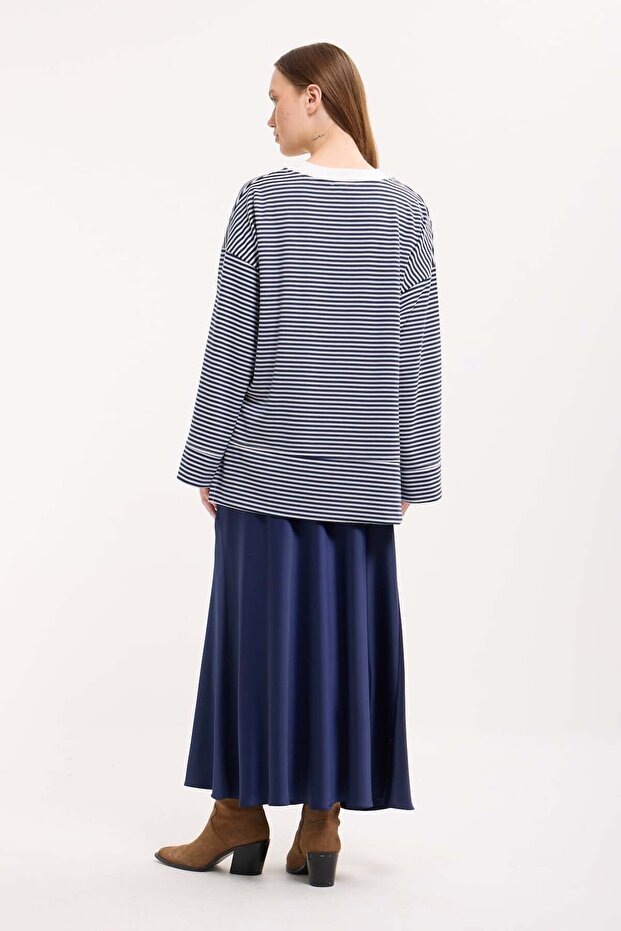 Logolu Çizgili Sweatshirt - 8