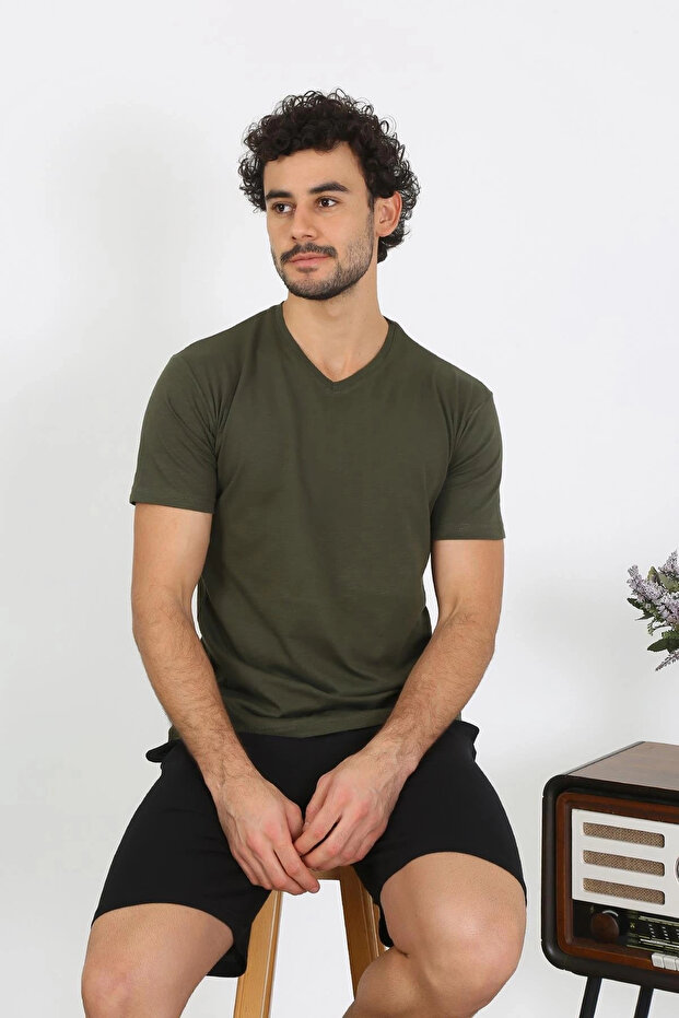 Men's Combed Cotton Khaki 3-Piece Pajama Set