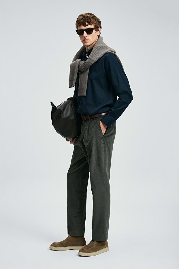 112010686 Ferla Basic Gömlek Regular Fit Erkek Gömlek HAKİ - 2