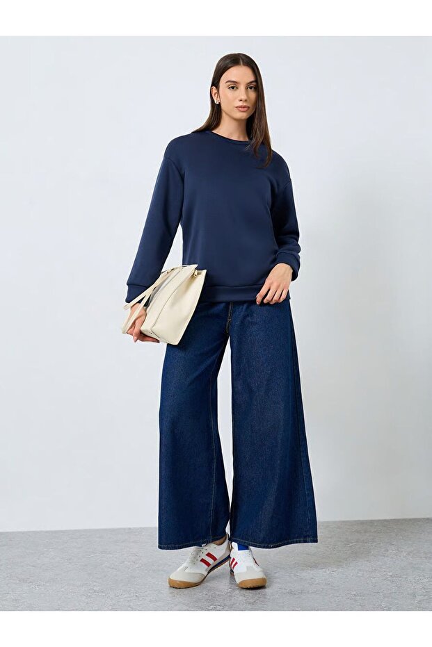 Navy Blue Sweatshirt with Ribbon Tie