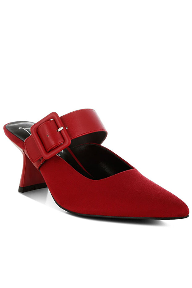 Women Microfiber Pointy Slip-On Mules in Red