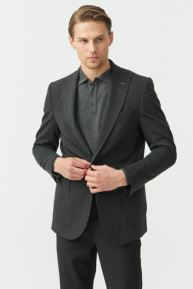 Men's Single Button Mono Collar Jacket - 4