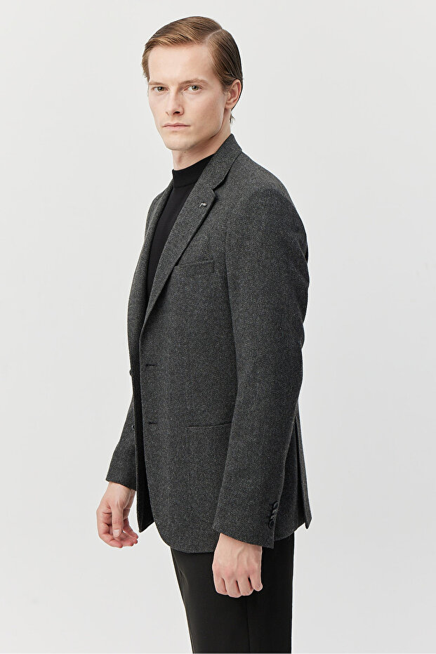 Men's Slim Fit Mono Collar Patterned Jacket - 2